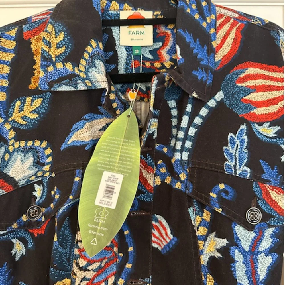 FARM Rio Sunset Tapestry Black Jumpsuit XS Cotton Denim Printed - Picture 2 of 7